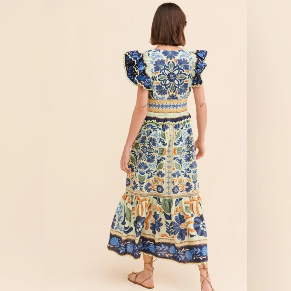 Farm Rio Anthropologie Ocean Tapestry Maxi Dress Medium - Picture 3 of 8